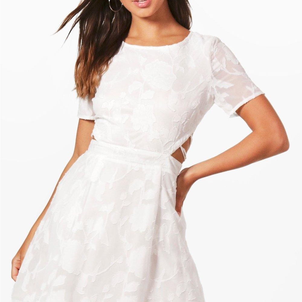White Floral Mini Dress with Tie Back